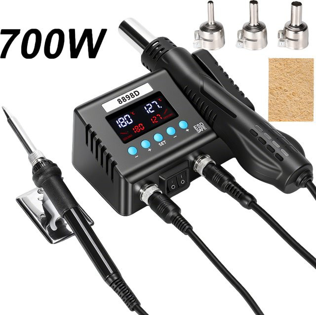 DWiusty Heißluft-Lötstation mit digitaler Temperaturregelung und elektrischem Lötkolben in Schwarz für Elektronik-Reparaturen - Bild 1