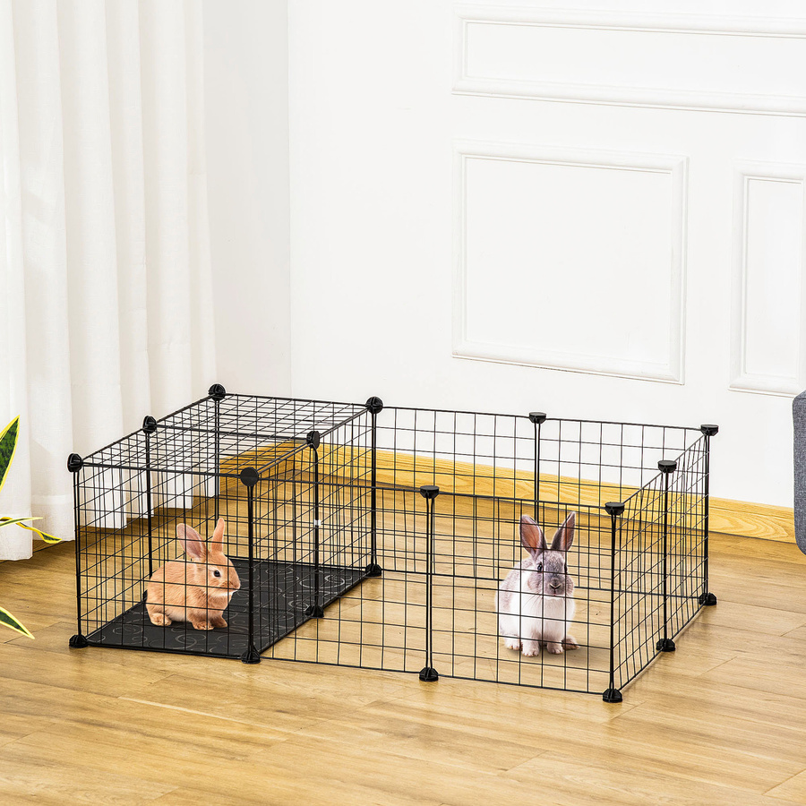 PawHut Kleintiergehege für Kaninchen, Meerschweinchen und Nager, modulares Haustierzaun von Aosom in Schwarz - Bild 2