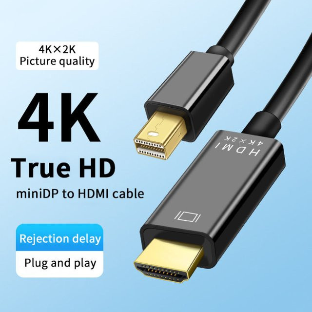 Mini DisplayPort auf HDMI Adapter Kabel für Apple MacBook Air Pro in Schwarz, 4K @ 30Hz Konverter - Bild 1