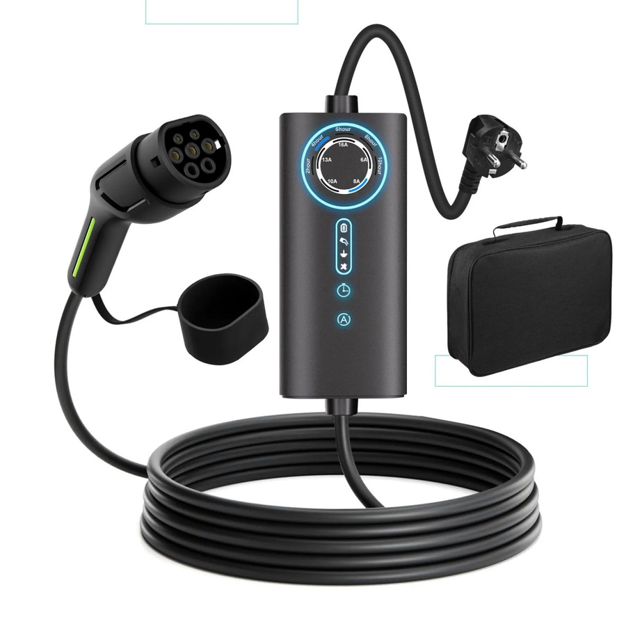 Junsun Typ 2 EV-Ladegerät 3.5kW mit 8m Kabel in Schwarz inklusive Tasche, 1-phasig, flexible Stromanpassung 6-16A - Bild 2