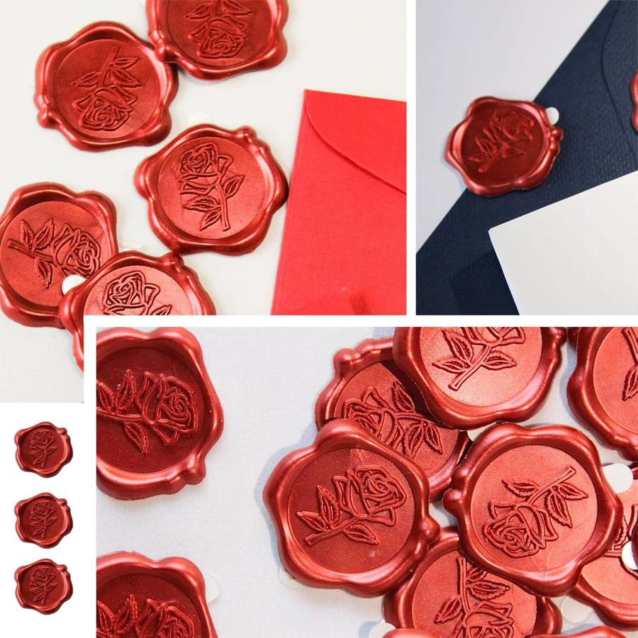 QWELL 25er Set Selbstklebende Wachssiegel-Aufkleber mit 3D Rosenblütenform in Gold und Rot - Bild 3