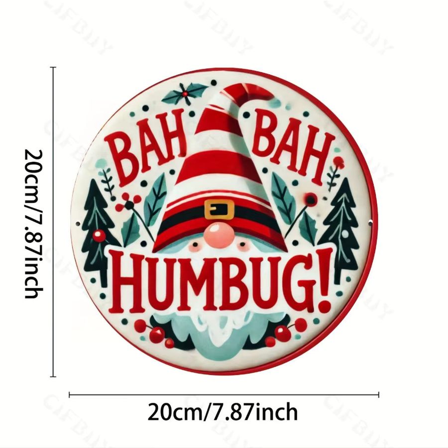 CIFBUY Weihnachts-Wandkunstschild aus Aluminium mit Weihnachtsmütze Bah Humbug vertikal - Bild 3