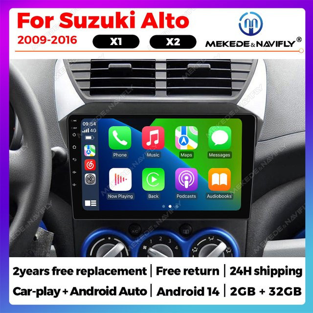 STRONGNAVI Android 14 Autoradio für Suzuki Alto 2009-2016 mit GPS Navigation, WLAN und drahtlosem CarPlay in Schwarz - Bild 1