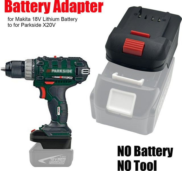 Akku-Konverter für Makita 18 V Lithium-Akkus zur Nutzung mit Parkside X20V Li-Ion Elektrowerkzeugen, Farbe: Schwarz - Bild 1