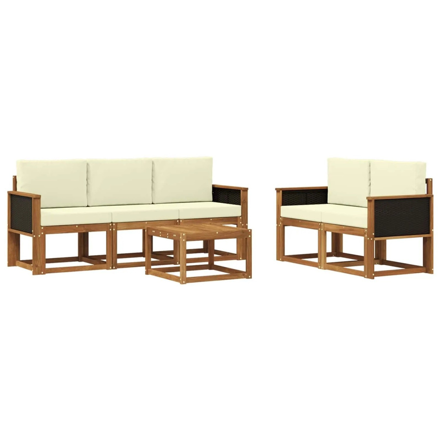 vidaXL Outdoor-Sofagarnitur aus Akazienholz mit Kissen und Couchtisch in L-Form, Farbe: Natur/Beige/Weiß - Bild 2