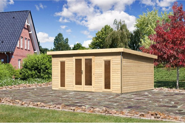 Karibu Holz-Gartenhaus Norrköping mit Flachdach in Naturbelassen, B: 488 cm, T: 366 cm, H: 231 cm - Bild 1