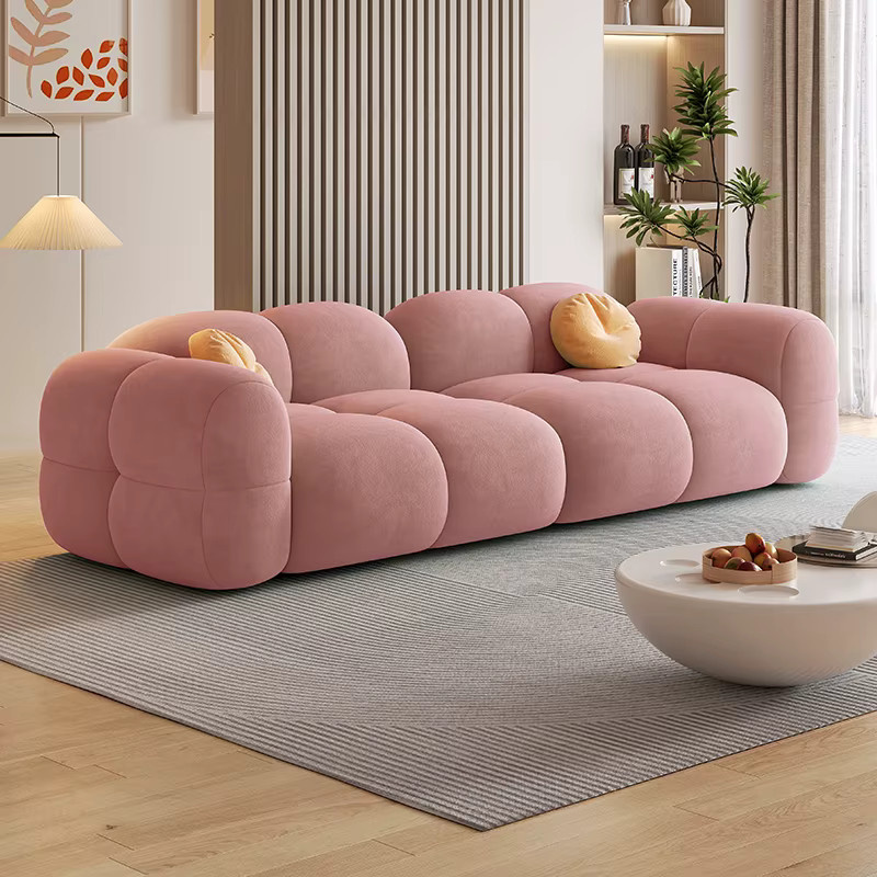 DUTRIEUX Minimalistisches Polstersofa für Wohnzimmer und Kinderzimmer in Weiß oder Pink mit passenden Streukissen aus Stoff - Bild 1