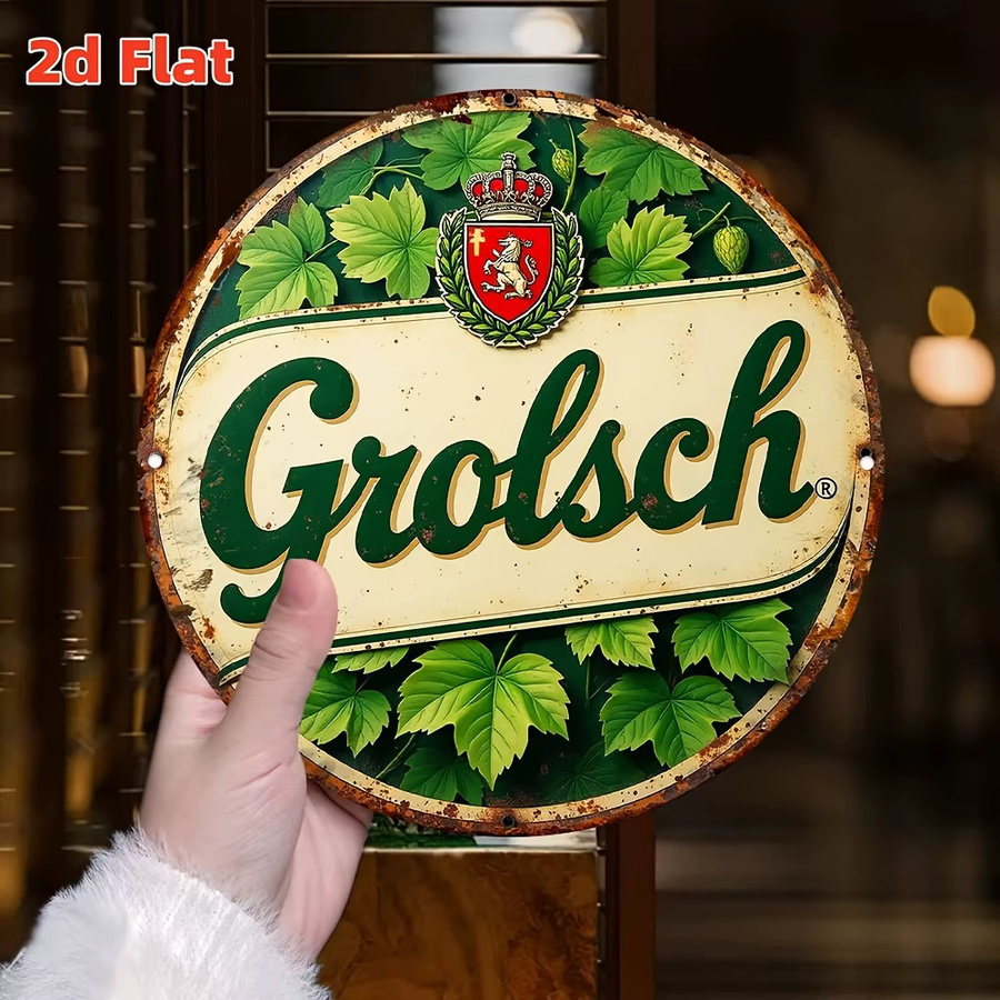 Vintage Grolsch Bierschild aus Aluminium in Grün, rundes Wandkunst-Dekor für Bar und Restaurant, Durchmesser: 20 cm - Bild 3