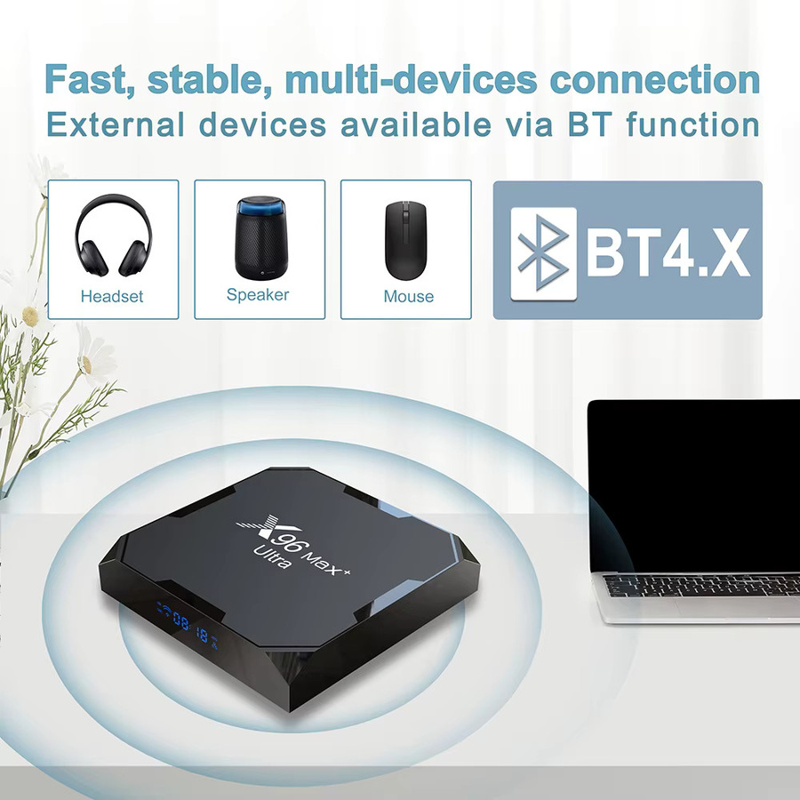 X96 Max+ Ultra Smart TV Box mit Amlogic S905X4 Quad-Core, 4GB RAM, 32GB/64GB ROM, Android 11.0, Dualband-WLAN, Bluetooth, 4K/8K AV1 H.265 Videodecoder, Mediaplayer in Schwarz - Bild 4