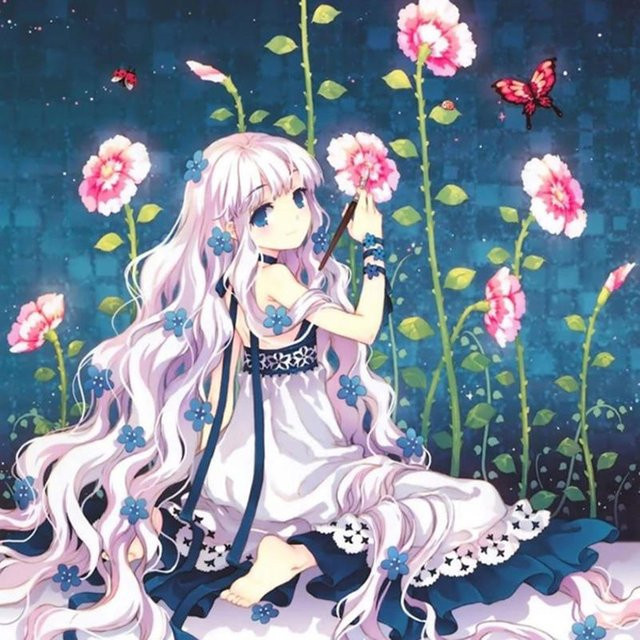 FIYO Diamant-Stickerei DIY Set mit Anime Cartoon Mädchen Motiv in Weiß und Multicolour, Runde Diamant-Kreuzstich Malerei, Breite: 30 cm, Höhe: 30 cm - Bild 1