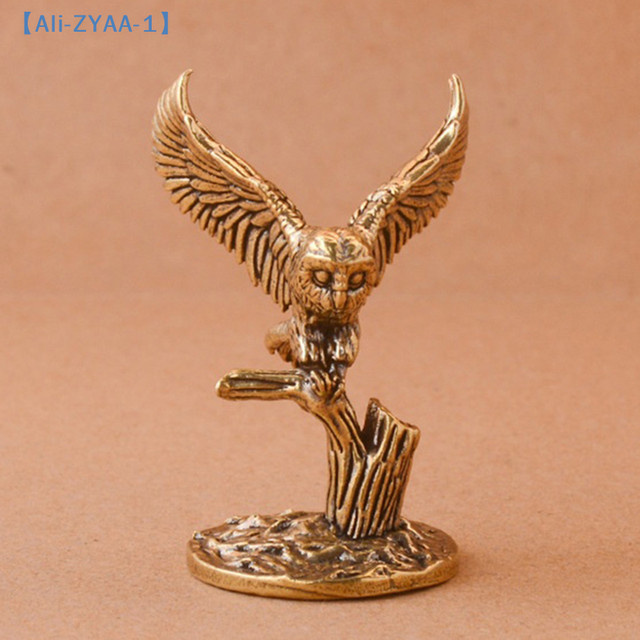 JETTING Eulen-Miniaturfigur aus massivem Messing in Gold und Kupfer, Antike Tierfigur als Retro-Deko-Ornament für deinen Schreibtisch - Bild 1