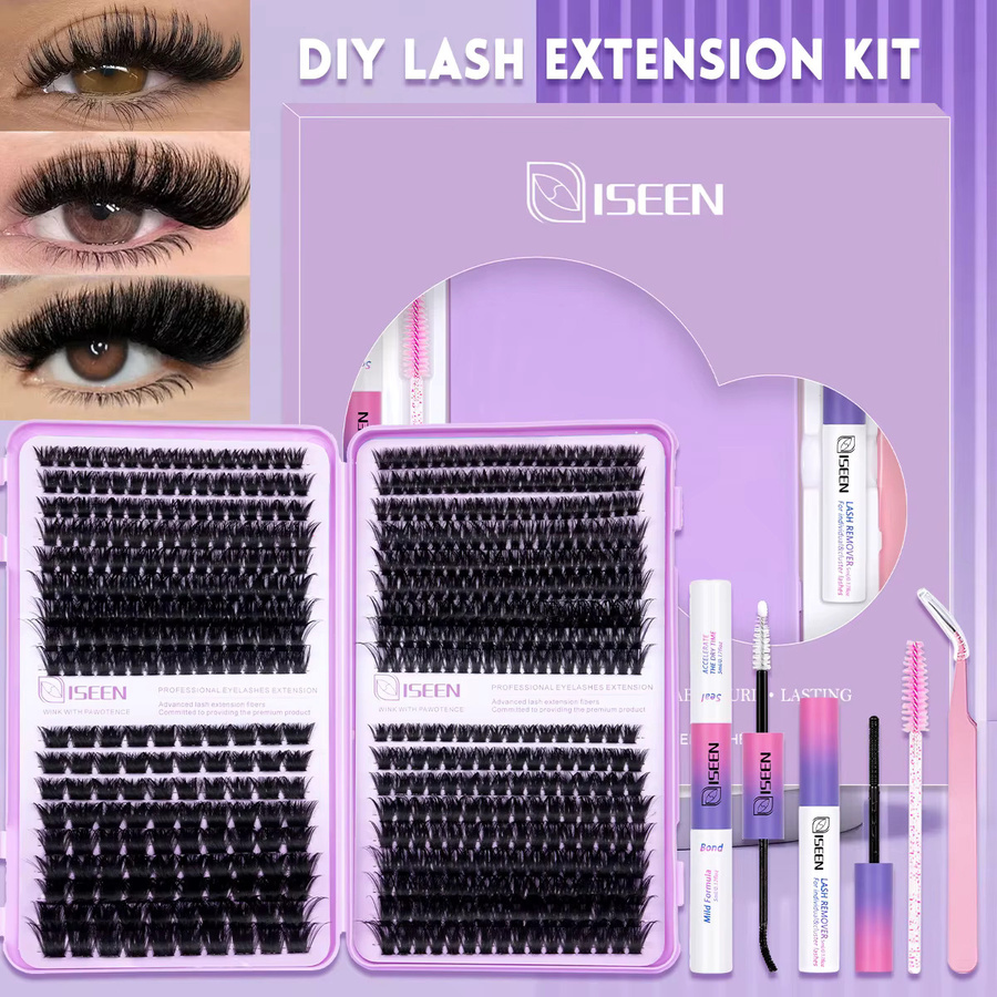 ISEEN Wimpern-Cluster-Set 3D Soft Band, Wimpernverlängerungs-Kit mit Wimpernkleber & Versiegelung, Unisex - Bild 2