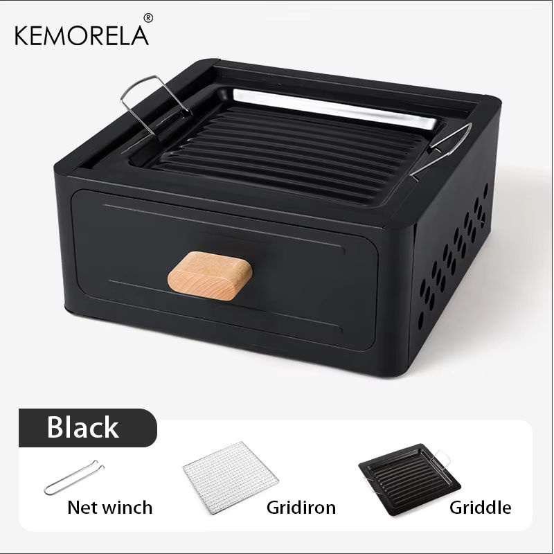KEMORELA Outdoor BBQ Camping Herd aus Carbon in Schwarz für Holzkohle zum Grillen und Kochen - Bild 6