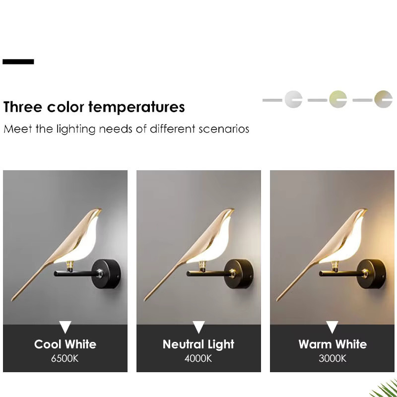 LEITELL LED Wandleuchte mit Elster-Vogel-Design, 360 Grad drehbar, Touch-Schalter, Nordic Stil für Küche und Korridor, in Gold oder Silber erhältlich - Bild 2