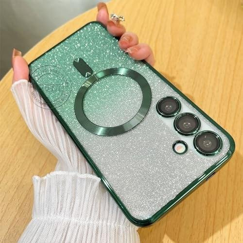 Glitzer-Cover für Samsung Galaxy S25 S24 S23 S22 S21 S20 Plus FE Note20 Ultra mit MagSafe und Wireless Charging in Transparent Green - Bild 1