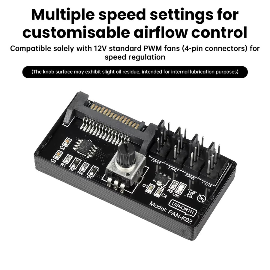 Aideepen 60 W Hochleistungs-Hub-Controller für PC-Lüfter mit PWM-Geschwindigkeitsregelung, Schwarz - Bild 2