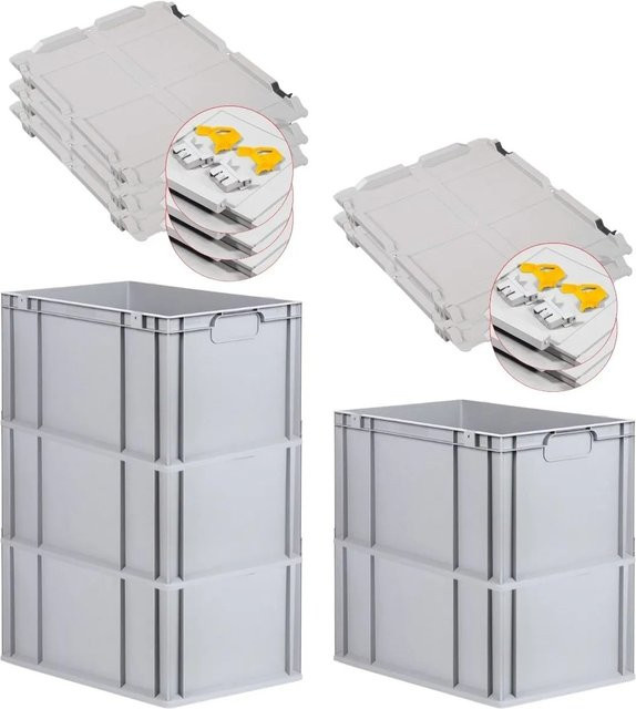 PROREGAL Spar Set 5x Eurobox Nextgen Economy mit Scharnierdeckel und gelben Schiebeschnappverschlüssen, Grau, H x B x T: 32 x 40 x 60 cm - Bild 1
