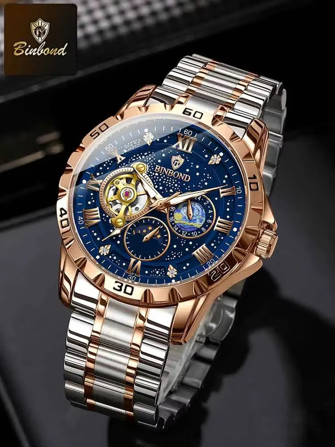 BINBOND Armbanduhr Automatik, Mondphase, Edelstahl, Herren - Bild 7