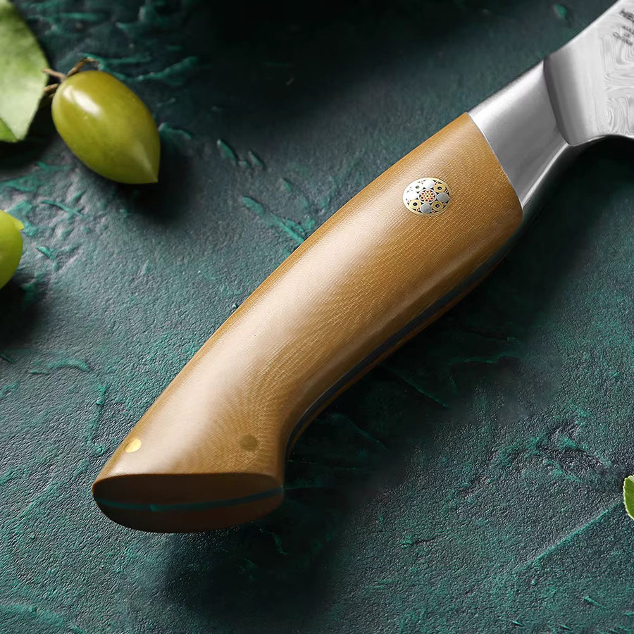 HEZHEN Schälmesser aus Damaststahl mit Leinen Micarta Griff in Braun, Klingenlänge: 10,8 cm - Bild 4