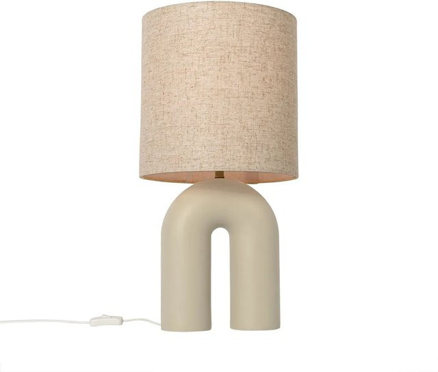 QAZQA Skandinavische Tischleuchte Lotti in Beige mit dimmbarem Leinen-Schirm und E27 Fassung - Bild 1