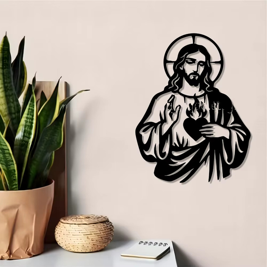 CIFBUY Religiöse Wandkunst aus Metall mit Heiligem Herz Jesus in Schwarz - Bild 4