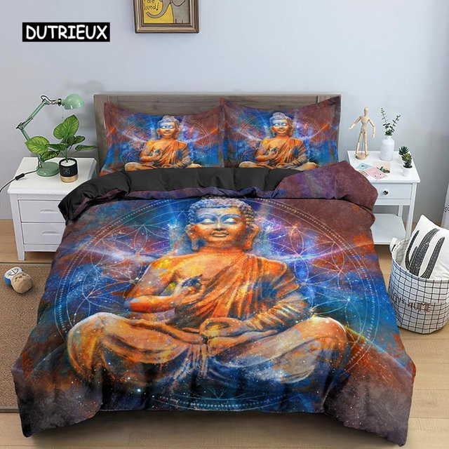 Mandala-Buddha Bettwäscheset von Binchi Outdoor Product in Multicolour, 3-teiliges Boho Bettwäsche-Set aus Mikrofaser mit grafischem Design, Breite: 140 cm, Länge: 200 cm - Bild 1