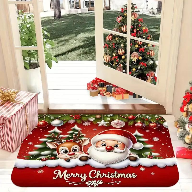 VIKAMA Weihnachtliche Fußmatte mit Weihnachtsmann- und Elchmuster in Multicolor zur Weihnachtsdekoration für deinen Eingangsbereich - Bild 3