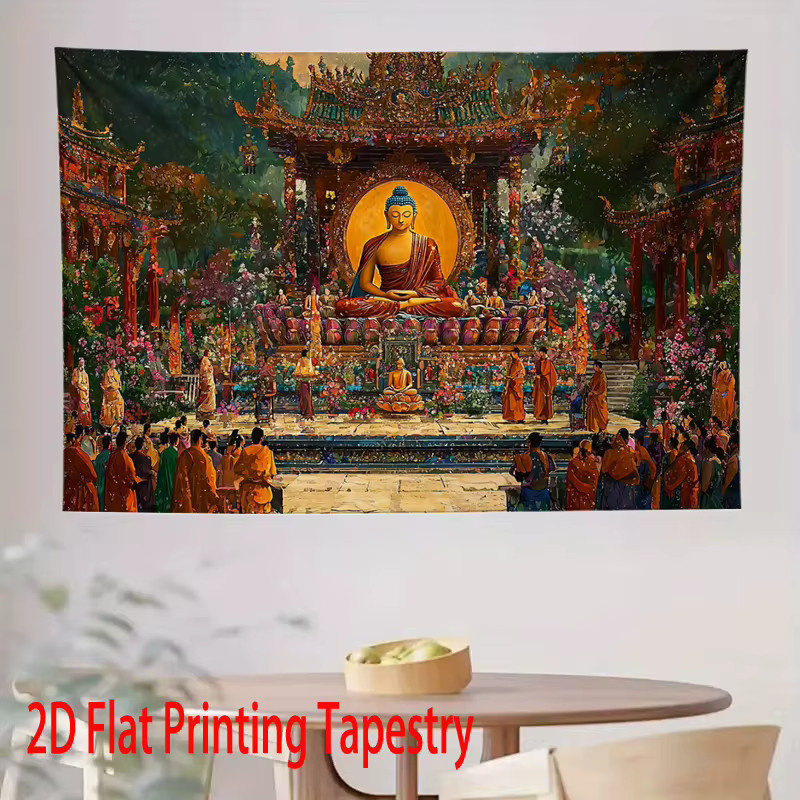 VIKAMA Zen-Wandteppich mit Buddha-Dharma-Lehre und chinesischem Tempel, mehrfarbiges Wandbild für dein Wohnzimmer - Bild 2