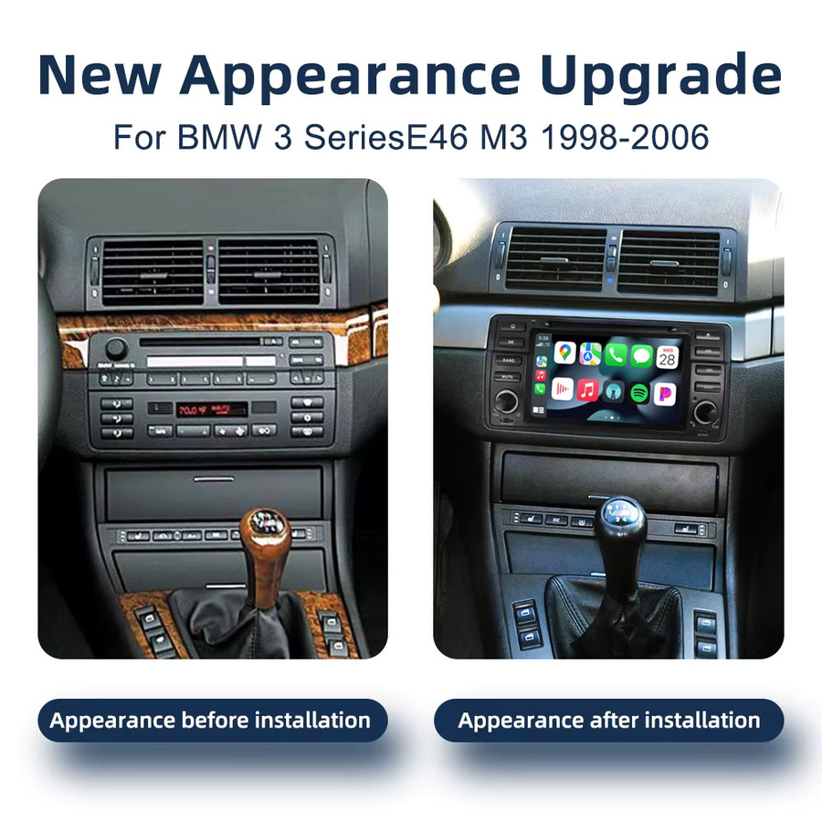 COOROAD Android 13 Multimedia Player mit CarPlay, GPS, Bluetooth und WiFi für BMW 3er E46 M3 1998-2006, Schwarz - Bild 2