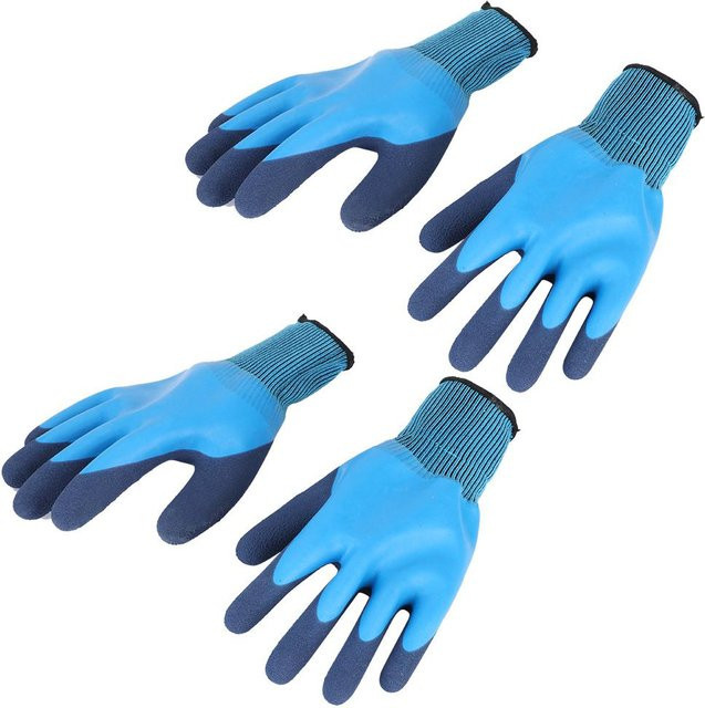 2 Paar TOMTOP JMS Arbeitsschutzhandschuhe aus Latex, wasserdicht und rutschfest, blau - Bild 1