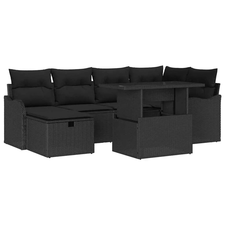 7-tlg. vidaXL Garten-Sofa-Set aus Polyrattan mit Kissen in Schwarz - Bild 2