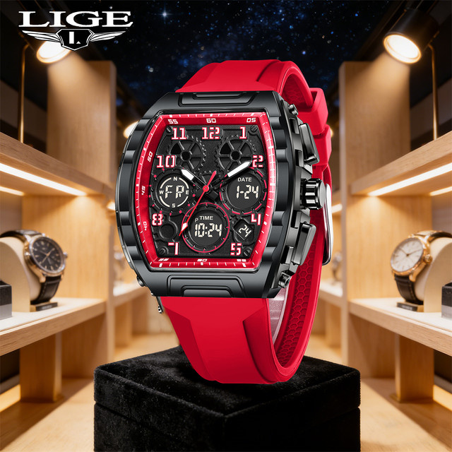 FOXBOX Chronograph Armbanduhr, Quarz, Silikon, Schwarz, Herren - Bild 1