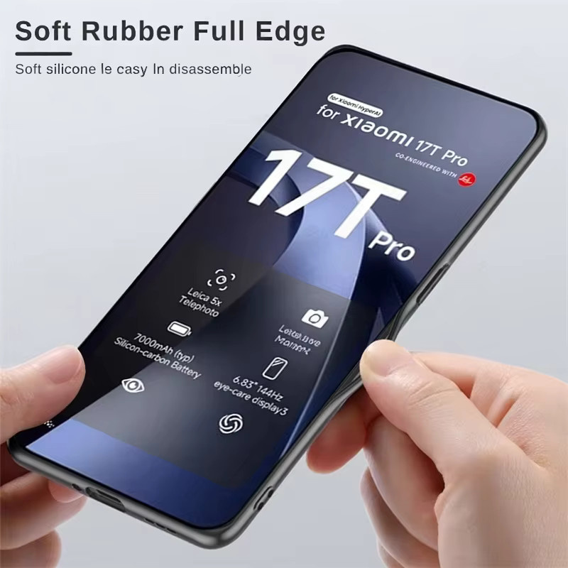 Luxuriöse Retro-Schutzhülle aus Lammleder-PU-Leder für Xiaomi 17T und 15T Pro in Schwarz, stoßfeste matte Silikon-Hülle mit weichen Kanten - Bild 4