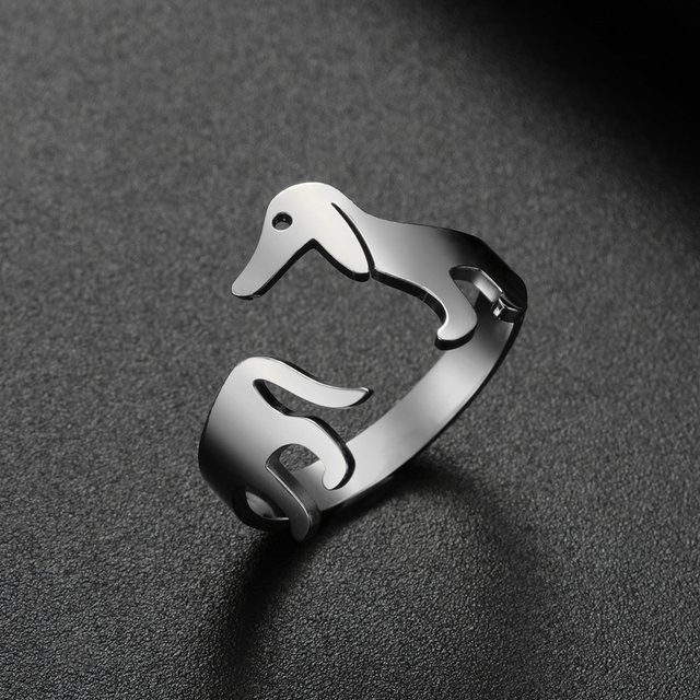 COOLTIME Ring Dackel-Hund, Edelstahl, Silber, Damen - Bild 1