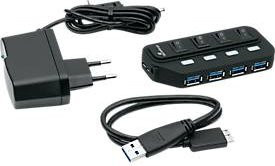 MediaRange USB 3.0-Hub mit 4 schaltbaren USB-A Anschlüssen in Schwarz - Bild 1