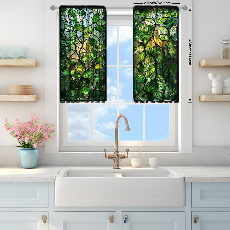 Tonnika Chen Vorhang Set mit Pflanzen-Print aus transparentem Polyester, Grün, B: 100 cm, H: 70 cm - Bild 4