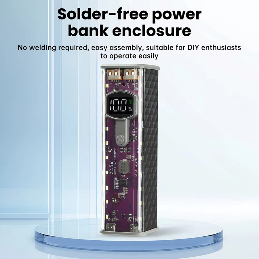 Gaqqee 22,5 W Powerbank-Gehäuse Mech Transparent in Purple für 8-Zellen 18650 Batterien mit schweißfreiem Design und Strommodus-Unterstützung - Bild 3