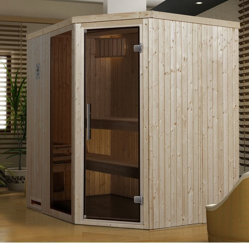 Weka Ecksauna Varberg 2 mit Glastür und Fenstern in Beige, B/H/T: 194 x 199 x 177 cm - Bild 3