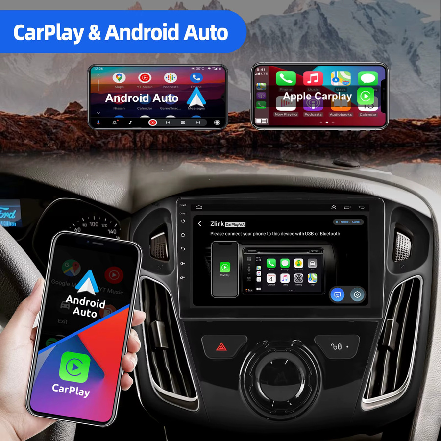 ESSGOO Android 15 Autoradio mit 9 Zoll IPS Touchscreen für Ford Focus MK3 2011-2018, GPS, CarPlay, Android Auto, Bluetooth, WiFi und Lenkradfernbedienung, Schwarz - Bild 4