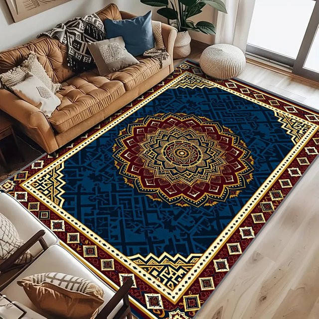 RAKKS Retro Teppich in Blau im orientalischen Design für Wohnzimmer, Schlafzimmer und Küche - Bild 1