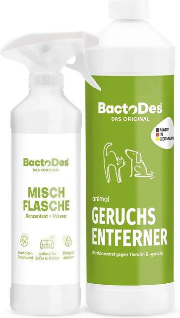 BactoDes Animal Geruchsentferner gegen Tierurin Konzentrat mit Misch- und Sprühflasche, 1 l - Bild 1