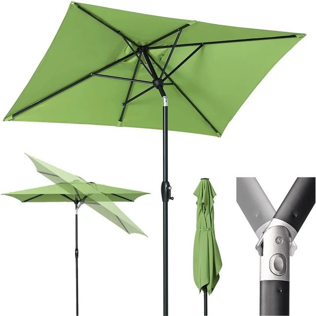 Sekey Aluminium Sonnenschirm mit Kurbel in Apfelgrün, rechteckiger Marktschirm aus Polyester mit UPF50+ Sonnenschutz, B/T: 227 x 140 cm - Bild 1