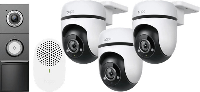 TP-Link Tapo C500 3er-Pack White Wi-Fi Überwachungskameras mit D235 Smart Battery und Wired Doorbell Set - Bild 1