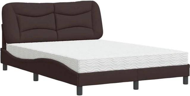 vidaXL Bett mit Matratze aus Kiefernholz und Stoff in Braun, B/T/H: 140 x 190 x 145 cm - Bild 1