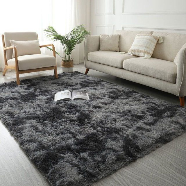WTEMPO Plüschteppich mit Batikmuster in Grau, weicher und flauschiger Teppich für Wohnzimmer und Schlafzimmer, rutschfest und waschbar, B/T: 60 x 160 cm - Bild 1