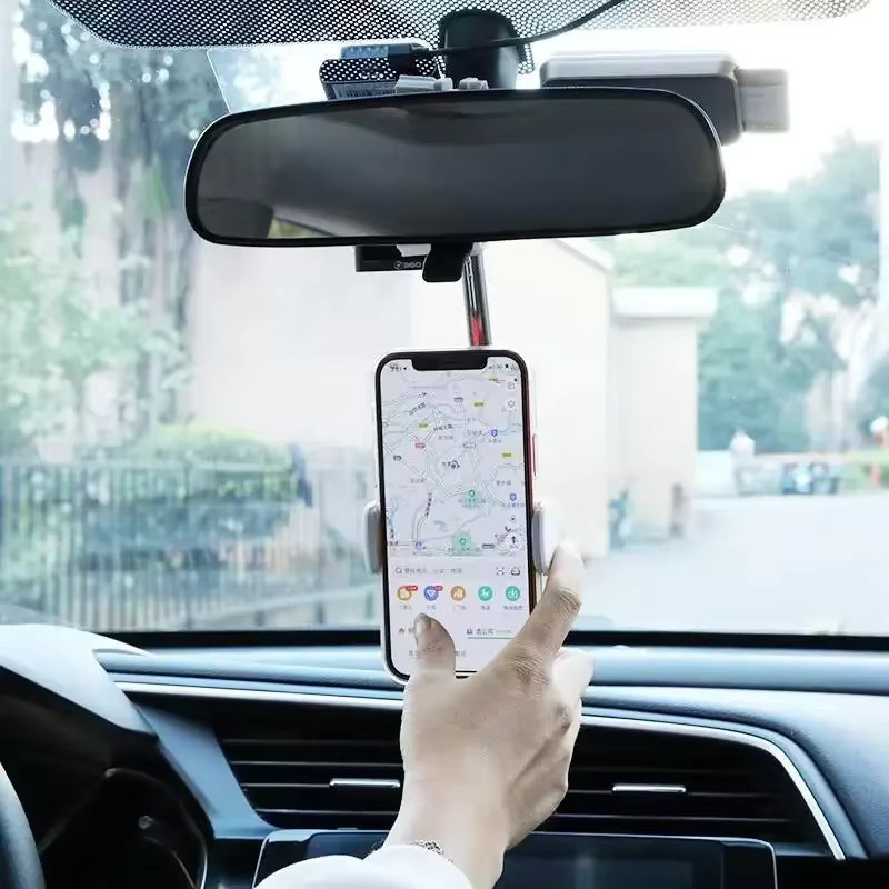 Universeller 360 Grad Rückspiegel Autotelefonhalter und GPS Halterung in Schwarz, teleskopisch und drehbar - Bild 6