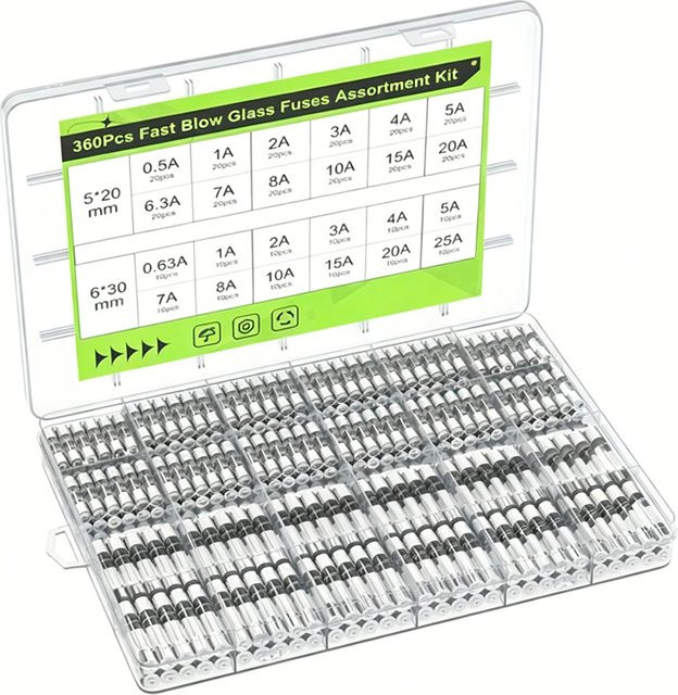 RAUVIND 360-teiliges Glas-Sicherungen Set, transparent, 5x20mm (0,5A-20A) und 6x30mm (0,63A-25A) - Bild 1