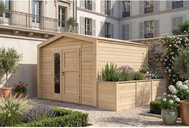 Weka Holz-Gartenhaus Killarney mit Satteldach in Natur Braun, B: 384 cm, T: 313 cm, H: 246 cm - Bild 1