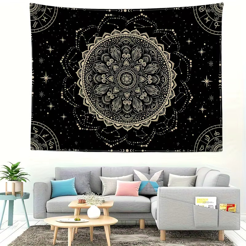 VIKAMA Wandteppich Mandala-Konstellation in Schwarz im Bohemian-Stil mit Sternenhimmel, B/H: 60 x 40 cm - Bild 4