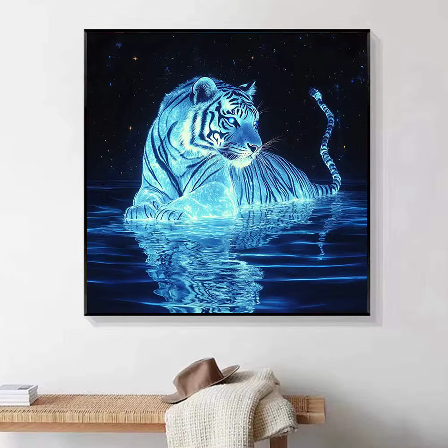 HUACAN 5D Diamant-Malset Leuchtender Tiger im Wasser zum Selbermachen mit Full Round Strass-Steinen - Bild 4